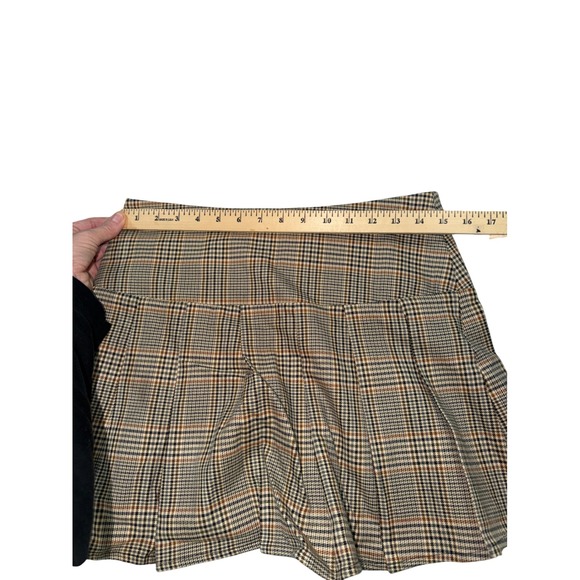 RSQ Plaid Pleated Mini Skirt Brown Tan Black Orange Girls Womens Size Medium - Picture 8 of 8